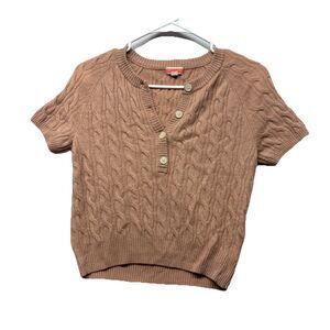 J. Crew Cashmere Cable-Knit Henley T-shirt Sweater Size XS Pink BH453